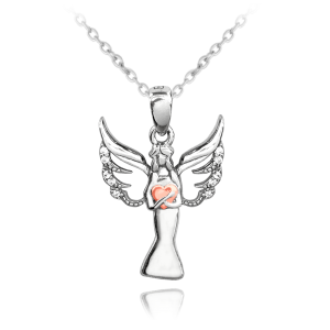 MINET Stříbrný náhrdelník ANDĚL s Rosegold srdíčkem JMAN0258PN45