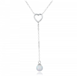 MINET Stříbrný náhrdelník visící kulička s bílým opálkem a zirkonem JMAS0242WN50
