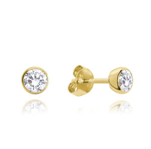 MINET Gold plated silver earrings PECKY with white zircons 4 mm JMAN0301GE04