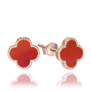 MINET Rose gold silver four-leaf clover earrings with red agate JMAS7043RE02