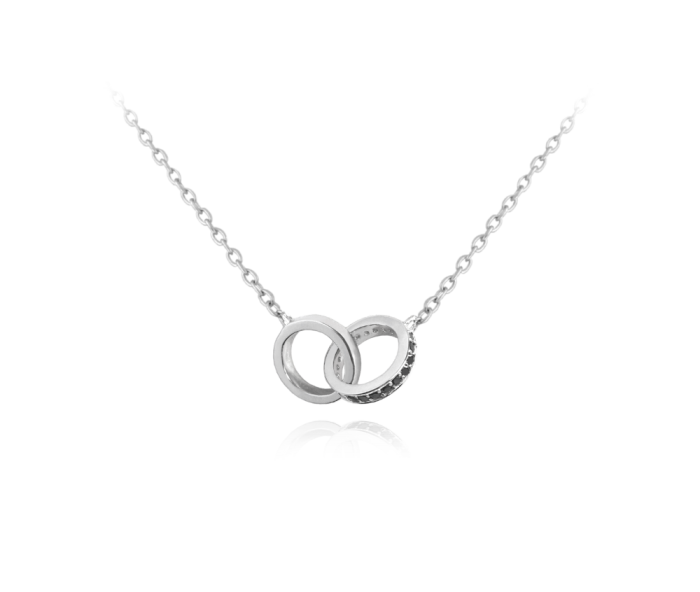 MINET Silver necklace with connected rings and black zircons JMAN0179NN45
