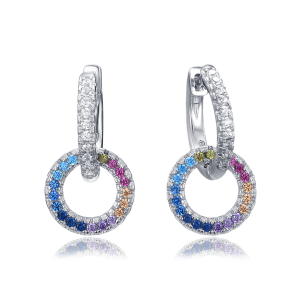 MINET Luxury silver earrings double rings with coloured rhinestones and cubic zirconia JMAN0561ME00