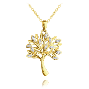MINET Pozlátený strieborný náhrdelník TREE OF LIFE s bielymi zirkónmi JMAS5061GN45