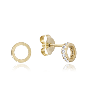 MINET Zlaté náušnice krúžky po stranách zdobené bielymi zirkónmi JMG0114WGE00