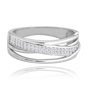 MINET Skrížený strieborný prsteň s bielym zirkónom veľkosť 60 JMAN0417SR60