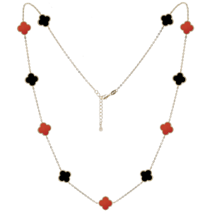 MINET Gold plated silver necklace with red agate and onyx Ag 925/1000 12,80g JMAS7043RN60
