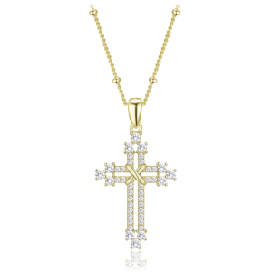 MINET Gold-plated silver cross necklace with zircons and ball chain JMAN0668GN45