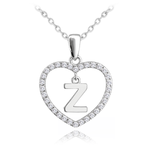 MINET Strieborný náhrdelník písmeno v srdci "Z" so zirkónmi JMAS900ZSN45