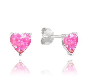 MINET Stříbrné náušnice SRDÍČKA s růžovými opálky JMAS0138PE00