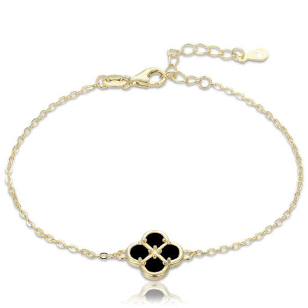 MINET JMAS7058XB19 Gold plated silver four-leaf clover bracelet with black pear