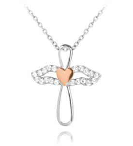 MINET Sparkling silver angel necklace with pink heart JMAN0034SN45