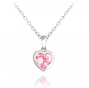 MINET Stříbrný náhrdelník SRDÍČKO s růžovým zirkonem JMAD0015PN40