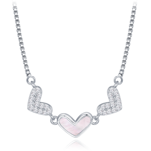 MINET Silver heart necklace with white cubic zirconia and pink pearl JMAS0251PN45