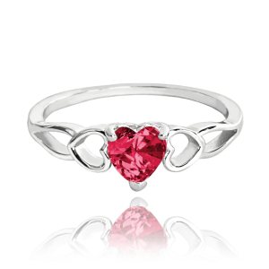 MINET Strieborný prsteň LOVE s červeným srdcovým zirkónom veľkosť 59 JMAS0181CR59