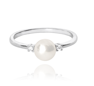 MINET Silver ring with pearl and white zircons, size 54 JMAS7034SR54