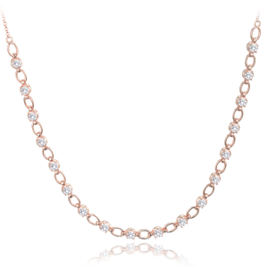 MINET Rose gold elegantní stříbrný náhrdelník s bílými zirkony JMAS0253RN42