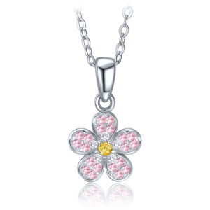 MINET Dětský stříbrný náhrdelník kytička s růžovým, bílým a žlutým zirkonem JMAD0067PN38