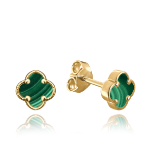 MINET Zlaté náušnice čtyřlístky se zeleným malachitem Au 585/1000 0,80g JMG0219GGE00