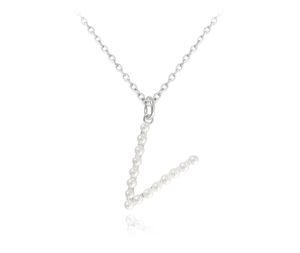 MINET Stříbrný náhrdelník písmeno V s perličkami JMAS710VSN45