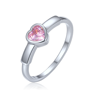 MINET Discreet silver heart ring with pink zircon, size 50 JMAS0328PR50