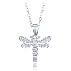 MINET Detský strieborný náhrdelník s vážkou a zirkónmi JMAD0066SN38
