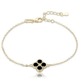 MINET JMAS7058XB19 Gold plated silver four-leaf clover bracelet with black pear
