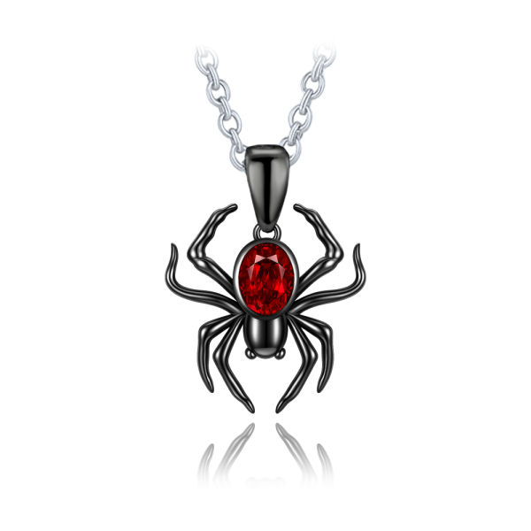 MINET JMAS0306BN45 Modern silver black spider necklace with red zircon