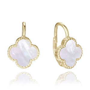 MINET Gold plated silver four-leaf clover earrings with white pearl JMAS7043YE00