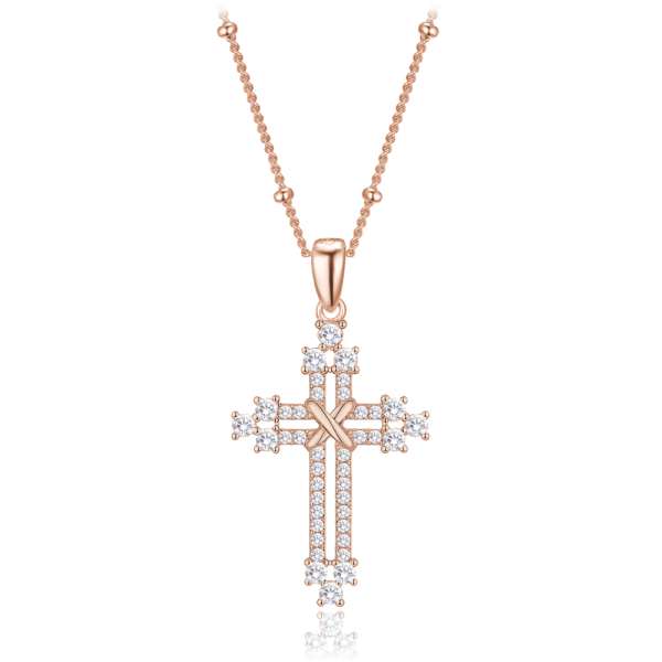 MINET Rose gold silver cross necklace with zircons and ball chain JMAN0668RN45