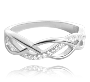 MINET Strieborný prepletený prsteň s bielym zirkónom veľkosť 59 JMAN0100SR59