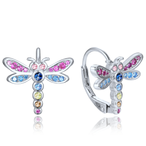 MINET Strieborné detské náušnice s motýľom a zirkónmi JMAD0066ME00