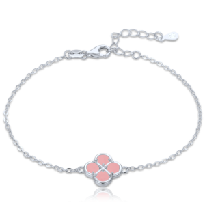 MINET Strieborný náramok so štyrmi lístkami šťastia a nefritom JMAS7058RB19