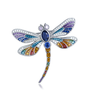 MINET Strieborná brošňa v tvare vážky s farebnými zirkónmi JMAN5027SZ00