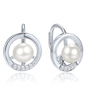 MINET Elegantné strieborné kruhové náušnice s perlou a zirkónmi JMAS7061SE00