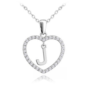 MINET Stříbrný náhrdelník písmeno v srdíčku "J" se zirkony JMAS900JSN45