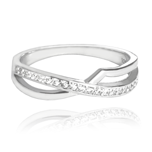 MINET Skrížený strieborný prsteň s bielym zirkónom veľkosť 60 JMAN0252SR60