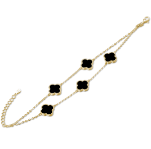 MINET Gold plated silver four-leaf clover bracelet with onyx JMAS7043UB16