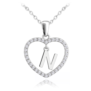 MINET Strieborný náhrdelník písmeno v srdci "N" so zirkónmi JMAS900NSN45