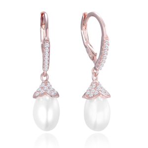 MINET Rose gold silver earrings with natural pearls and cubic zirconia JMAS7047RE00