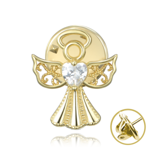 MINET Gold plated silver brooch angel with white zircon JMAN0540GZ00