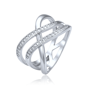 MINET Elegantný strieborný prsteň s bielymi zirkónmi, veľkosť 65, JMAS0340SR65