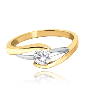 MINET Gold cross ring in yellow and white gold with white zircon Au 585/1000 size 53 - 1,75g JMG0215WGR53