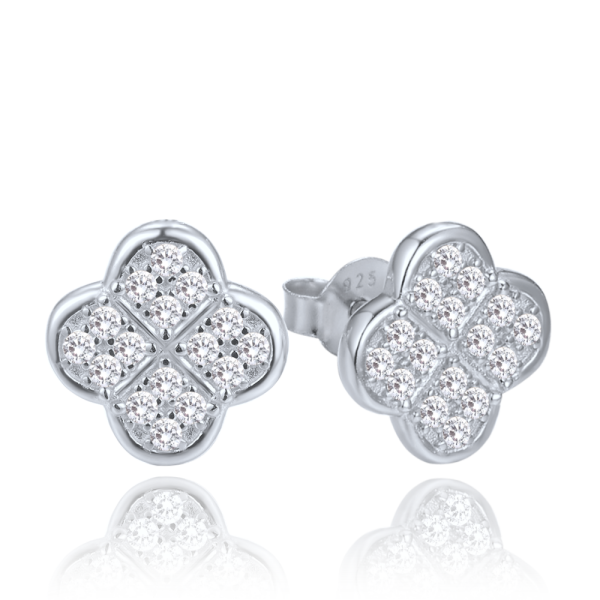 MINET JMAS7058SE01 Stříbrné náušnice čtyřlístky s bílými zirkony