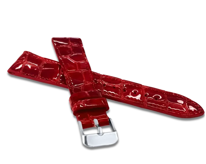 LAVVU LSAGR14 Glossy Red Stitched CROCO OCALA Strap Made from Premium Top Grain Leather – 14 mm