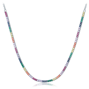 MINET Stříbrný tenisový náhrdelník s různobarevnými zirkony JMAS0331MN45