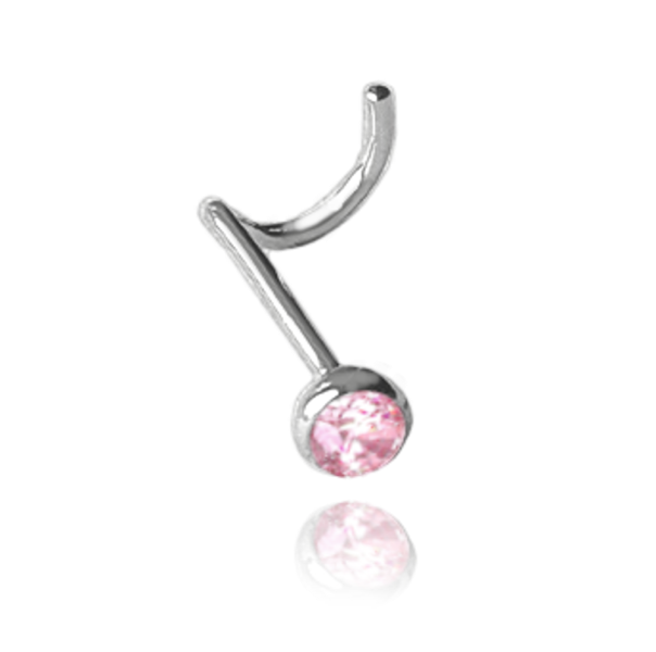 MINET Silver nose piercing with pink zircon JMAN0406PE01