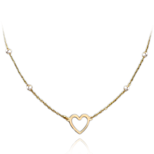 MINET Zlatý náhrdelník srdíčko a kuličky v kombinaci bílého a žlutého zlata Au 585/1000 1,30g