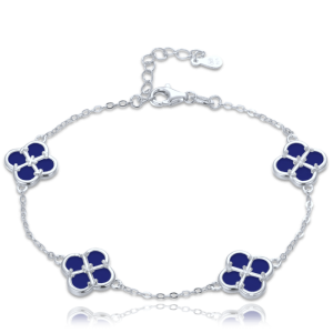 MINET Strieborný náramok štvorlístky s lapisom JMAS7058BB20