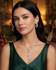 MINET Silver Snake Necklace with Zircons JMAS0324SN45