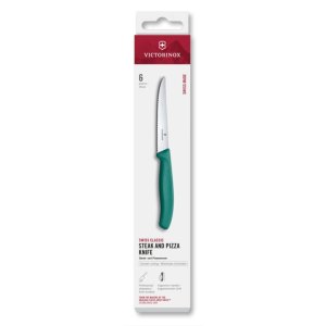 Nôž Victorinox 6.7234.6C1 Swiss Classic, steakový & pizzový nôž, 6 kusov, 11 cm, vlnkované ostrie, zelený, v krabičke